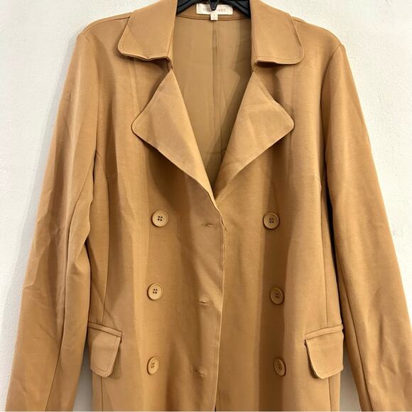 Anthropologie Solitaire camel Long mid length blazer 6 button casual Old Money S - Picture 2 of 11